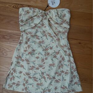 Princess Polly Cream and Pink Floral Strapless Dress